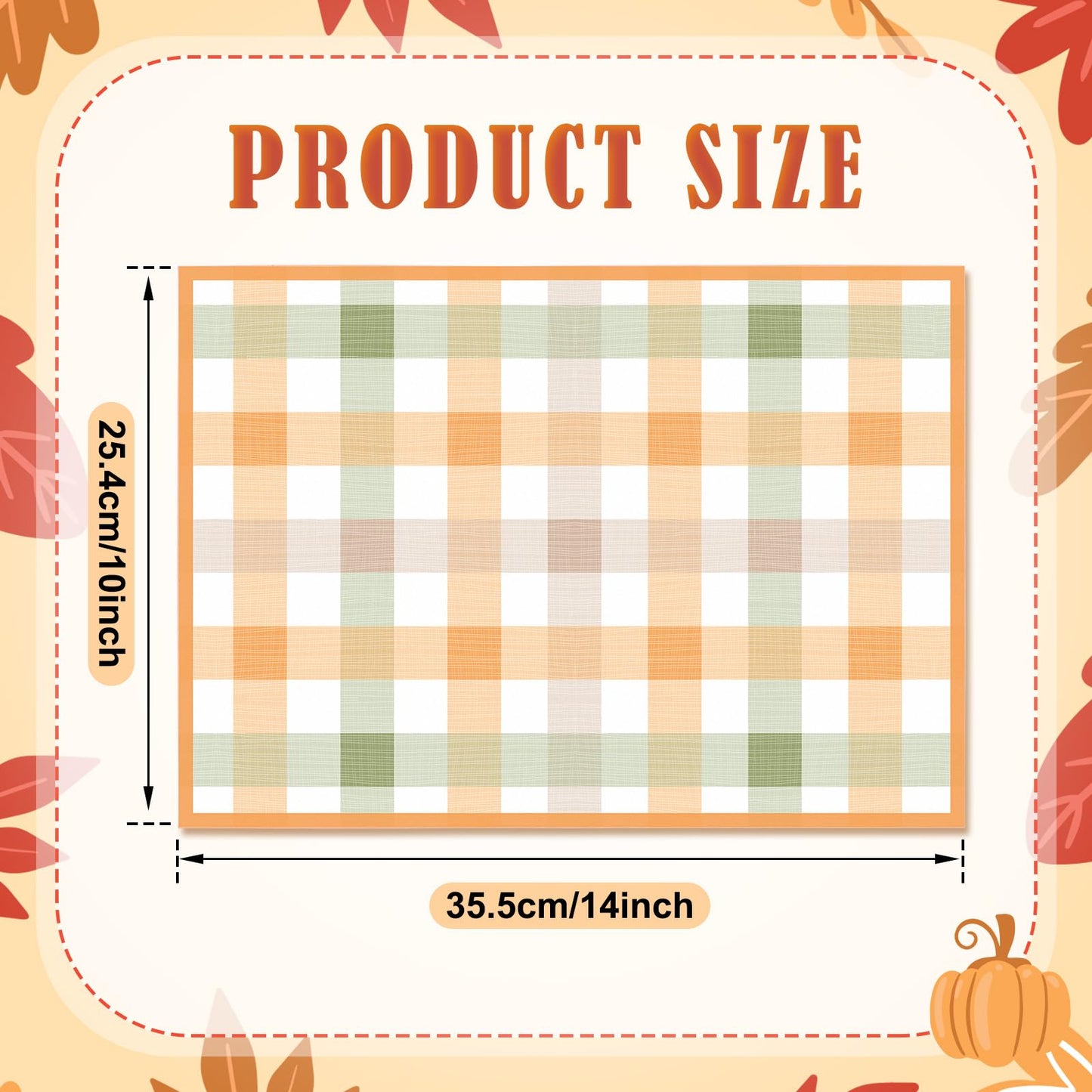 Patelai 50 Pcs Thanksgiving Gingham Paper Placemats 10 x 14 Inch Disposable Scottish Plaid Table Place Mats Checkered Placemat for Thanksgiving Fall Harvest Party Supplies