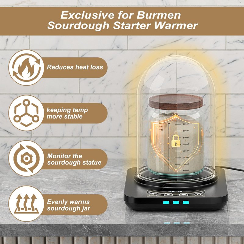 Large Glass Dome for MENGBEI Sourdough Starter Warmer, Warming Heating Pad Accessories Clear Glass Cover Fits Jars 24oz 34oz 40oz (7.87" * 5.12")