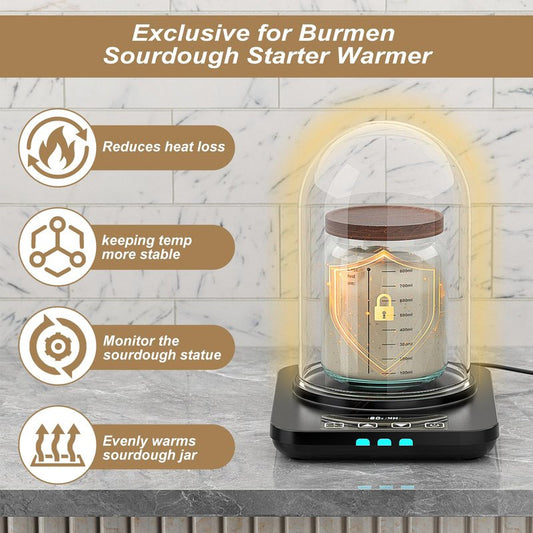 Large Glass Dome for MENGBEI Sourdough Starter Warmer, Warming Heating Pad Accessories Clear Glass Cover Fits Jars 24oz 34oz 40oz (7.87" * 5.12")