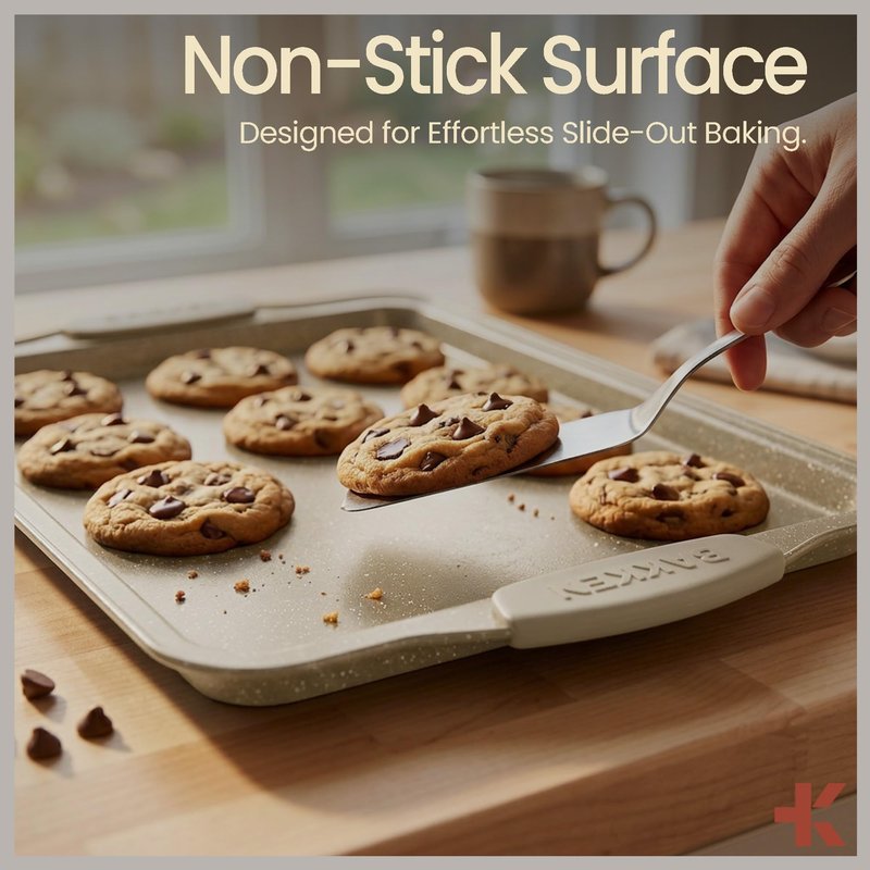 BAKKENMASTER 6-Piece Deluxe Nonstick Baking Pan Set - Professional Grade Carbon Steel Bakeware with White Marble Coating & Silicone Handles