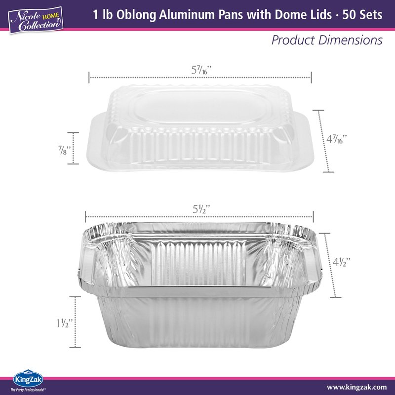 Aluminum Pans With Plastic Dome Lids - 50 Count - 1LB Oblong Pans (5"x4")- To Go Containers With Lids - Disposable Tin Foil Pans - Perfect For Catering, Meal Prep, Baking, Freezer Safe