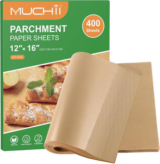 MUCHII Parchment Paper Sheets - 400 Pcs Non-Stick Precut 12 x 16 Inch for Baking & Cooking