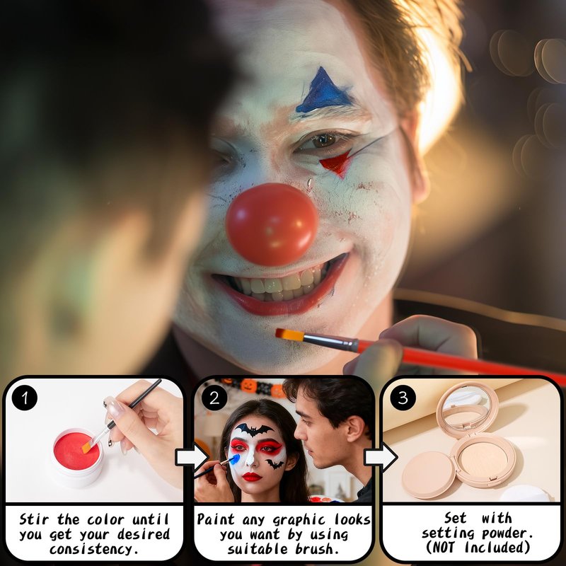 TonJin White Red Blue Face Body Paint Set 5.28oz,Non-Toxic Professional Facepaint Makeup Kit with 3 Brushes for 4th of July USA Independence Day Football Softball Players Clown Spiderman