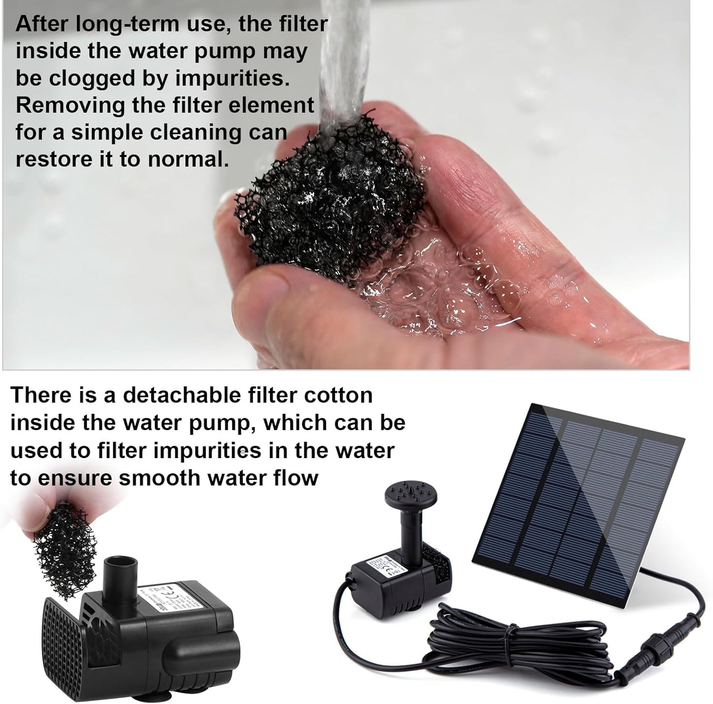 Skiennix Solar Fountain Pump Kit - 1.8W Upgraded Water Pump with 3M Cable & 4 Nozzles for Bird Bath & Garden
