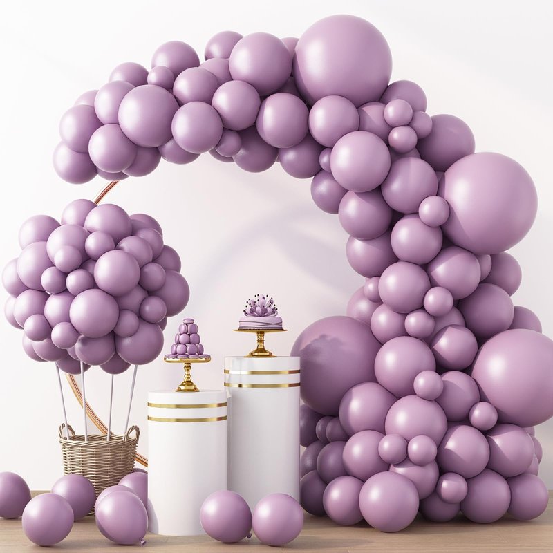 RUBFAC Dusty Purple Balloons 129pcs Different Sizes Pack of 18 12 10 5 Inch, Latex Light Lavender Lilac Purple Balloon Garland Arch Kit for Wedding Baby Shower Gender Reveal Birthday Party
