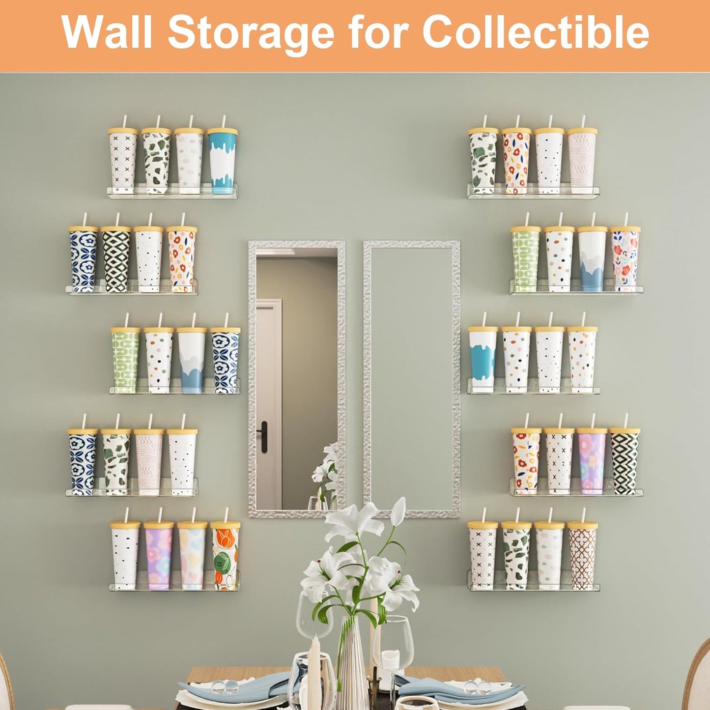 Upsimples 8 Pack Acrylic Wall Shelves - Clear Display Shelf for Toys, Perfume & Books | 15" Organizers