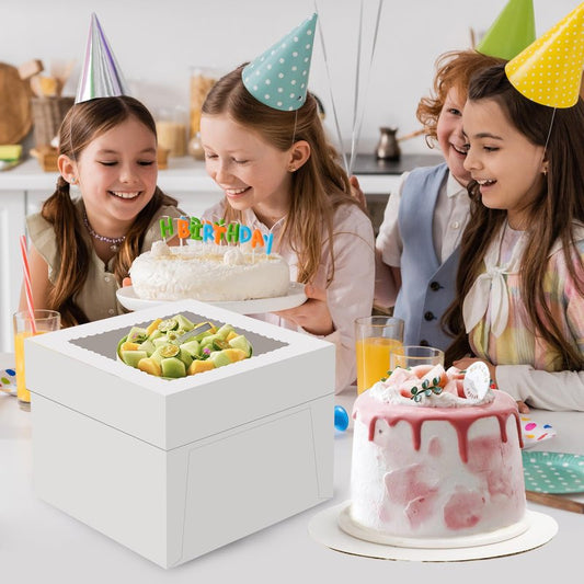 LNDIEHS 2 Pack Cake Boxes, 12x12x8 Inches Tall Cake Box with Cake Boards, White Bakery Boxes with Large Window, Disposable Cakes Transport Containers with Lids, for Cookies, Pies, Wedding, Birthday