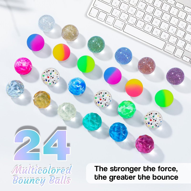 QYESQ Easter Egg Fillers - Easter Basket Stuffers - 24 Bouncy Balls, Fidget Toys, Easter Basket Essentials Party Favors Supplies, Family Games Prize Bulk Birthday Gifts for Boys Girls Teens Classroom