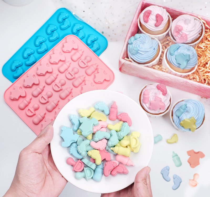 Webake Baby Feet Mold Baby Onesie Baby Bottle Pacifier Molds, Bite Size Silicone Chocolate Candy Molds Gummy Mould for Baby Shower Party Cake Decoration Cupcake Topper