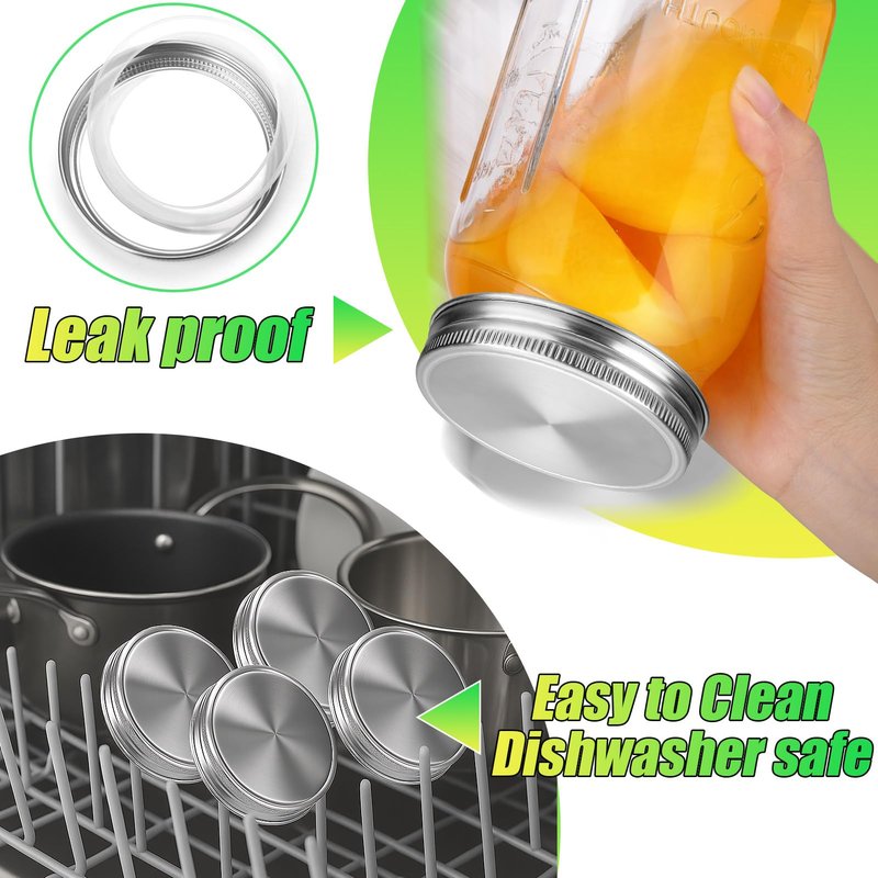 Palksky Mason Jar Lids Stainless Steel for Wide Mouth Mason Jar Lids, 4Pcs Rustproof Mason Jar Caps/Tops - Leakproof & Dishwasher Safe