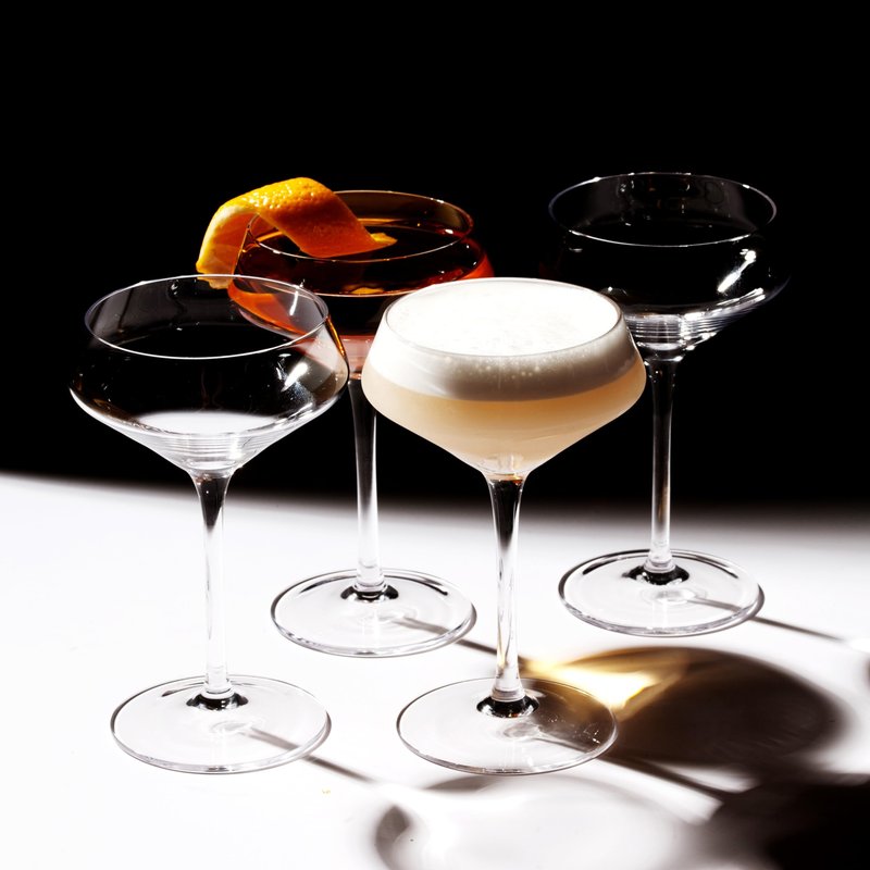 LEMONSODA Classic Martini Glasses 6oz | Set of 2 | Hand Blown Inspired by 1930s 50s Cocktail Culture | Crystal Clear Ribbed Design | Dishwasher Safe Lightweight Reusable Glassware for Home