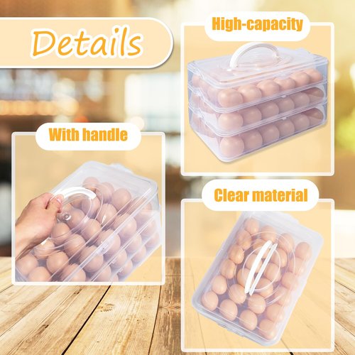 Jgalnim 3 Layer Deviled Egg Trays Containers with Lid,Plastic Refrigerator Egg Carrier with Handle for 72 holes,Clear Storage Platter for Portable Devil Egg,Easter Thanksgiving