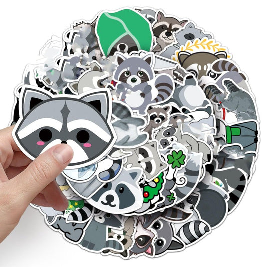 50Pcs Cute Raccoon Stickers Vinyl Aesthetic Decals for Laptops Skateboards Luggage Helmets Bikes and Phones Teens Adults and Animal Fans