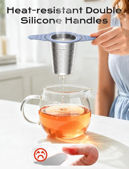 CTIANWXY Tea Infuser for Loose Leaf Tea,Stainless Steel Tea Infuser with Heat Proof Silicone Handles,Extra Fine Mesh Tea Strainers Filter Fine Tea Leaves Effectively,Fits TeaPots/Mugs