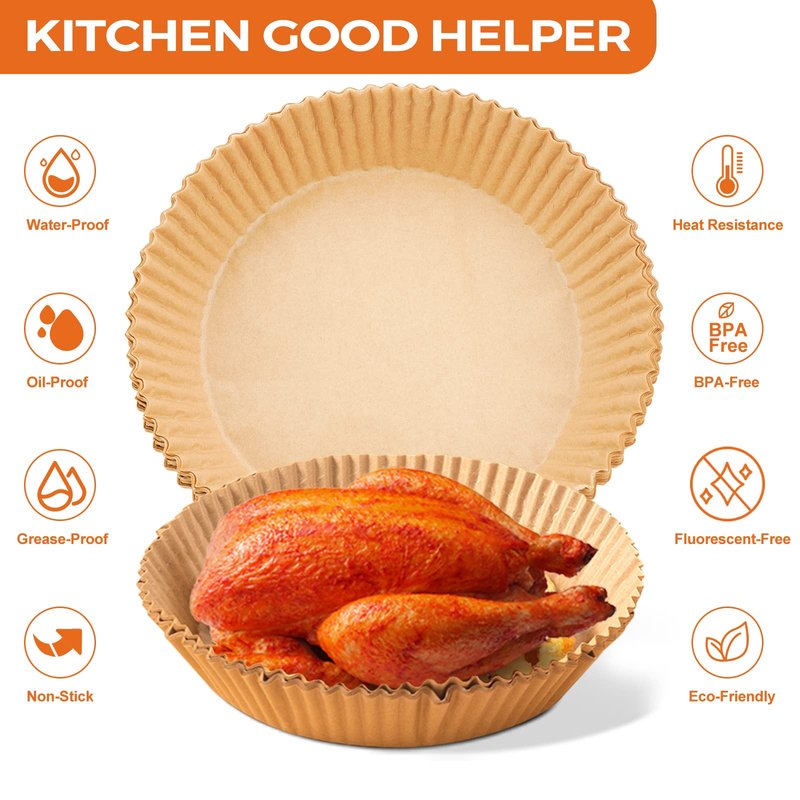 Air Fryer Liners Disposable - 50 PCS 8 Inch Air Fryer Parchment Paper Round, Non-Stick Food Grade Paper Liner for Baking Roasting Microwave