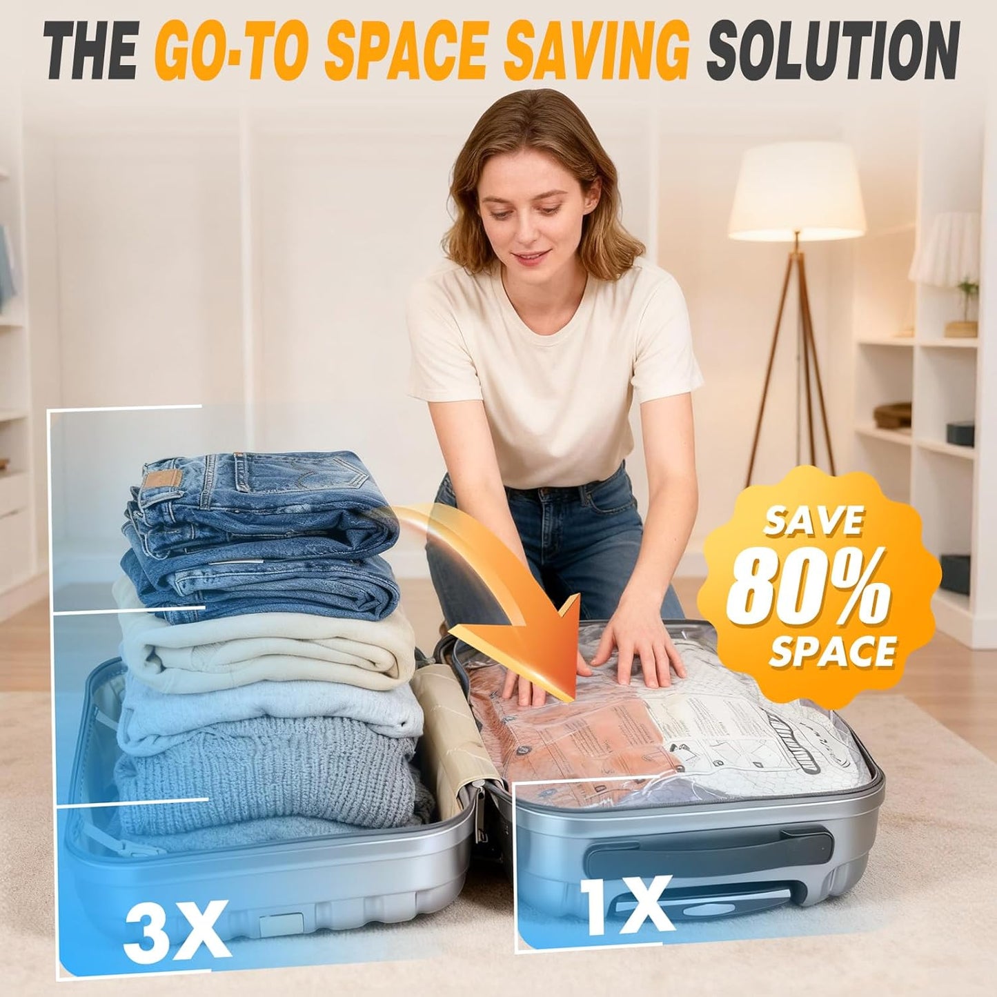 Travel Vacuum Storage Bags by [Brand Name] - 80% Space Saver Compression Bags with Portable Electric Pump | Pack of 12