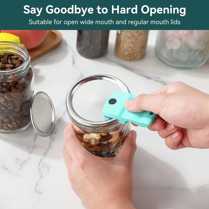 2 Pack Canning Jar Opener with Magnets, Mason Jar Opener For Canning Lids, Regular and Wide Mouth Lids, Powerful Magnet for Easy Refrigerator Storage, Releases Vacuum Seal– Patent Pending (Blue)