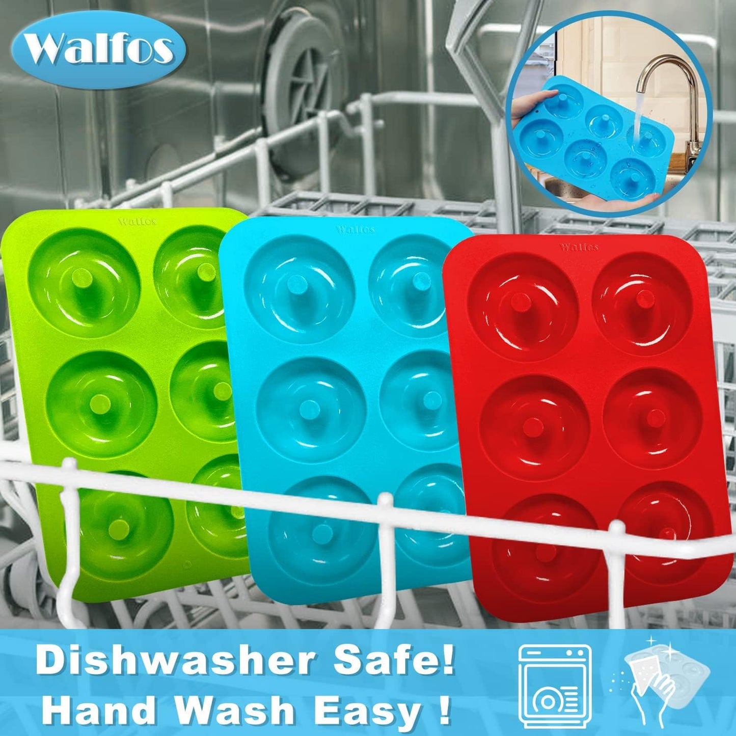 Walfos Non-Stick Donut Pan - Silicone Doughnut Mold, BPA-Free, Easy Release, Set of 3