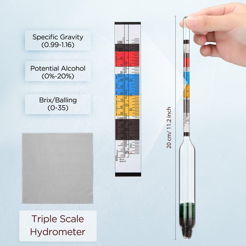 3 Packs Triple Scale Hydrometer with Cleaning Cloth for Wine Beer Mead Kombucha Brewer Elite Hydrometer Alcohol Measuring Tools Brewing Supplies Distilling Equipment for Home Tester
