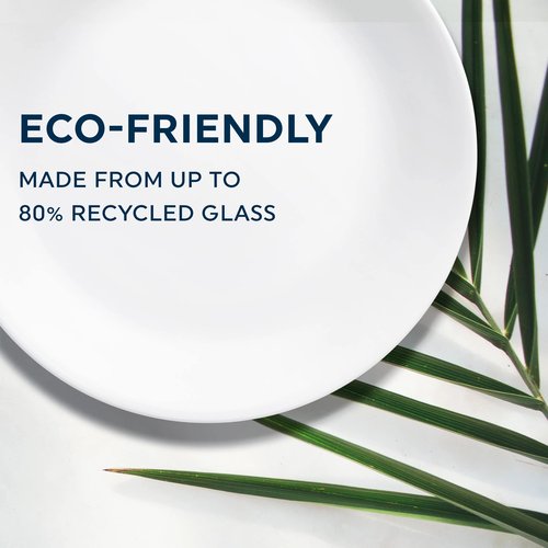 Corelle Vitrelle 8-Piece Dinner Plates Set Triple Layer Glass and Chip Resistant, Lightweight Round Plates, Winter Frost White