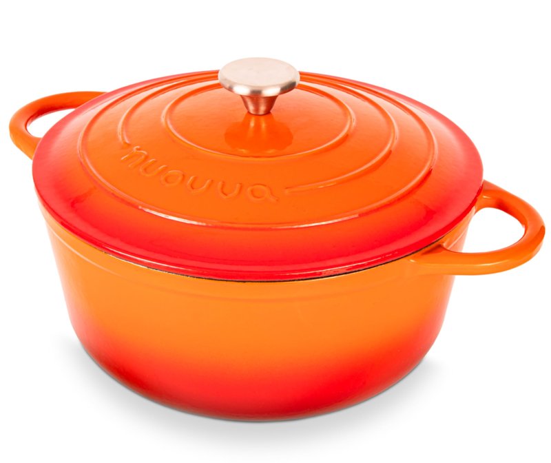 Nuovva Enamelled Cast Iron Dutch Oven Pot with Lid – 6.4 Quart Non Stick Casserole Pot – Heavy Duty & Oven Safe up to 500° F for Bread Baking, Braising, Stews, Roasting – 28cm Orange