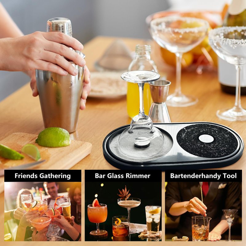 KKJCXY Bar Glass Rimmer All in-One Margarita Salt Rimmer Set for Cocktails, Salt and Sugar Rimmer Tray for Drinks - Drink Rimmer, Glass Rimmer for Margarita Rim, Cocktail Rimmer for Bar Tool