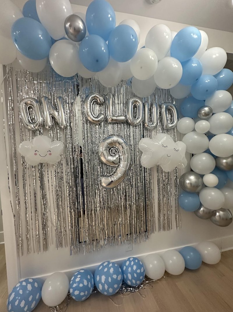 LaVenty 43 PCS Silver On Cloud 9 Balloons Decoration 9 Birthday Decoration Nine Years Old Birthday Balloon 9th Party Supplies Cloud Balloon