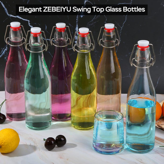 ZEBEIYU Swing Top Glass Bottles 16oz,Glass Beer Bottles With Airtight Caps for Home Brewing,Kombucha, 2nd Fermentation, Water Kefir, Beverages, Soda, Oils, Vinegar, Limoncello（6 Pack
