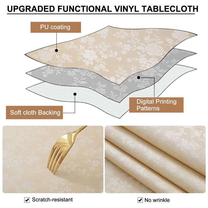 Smiry Rectangle Table Cloth, Waterproof Heavy Duty Vinyl Tablecloths, Wipeable Washable Table Cover for Kitchen and Dining Room (Beige, 54" X 108")