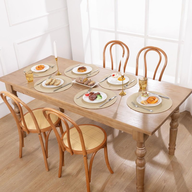 SHACOS 15 inch Round Braided Placemats Set of 6 Cotton Polyester Heat Resistant Table Mats Washable Place Mats for Dinner Party Table Decoration (Light Beige, 6)