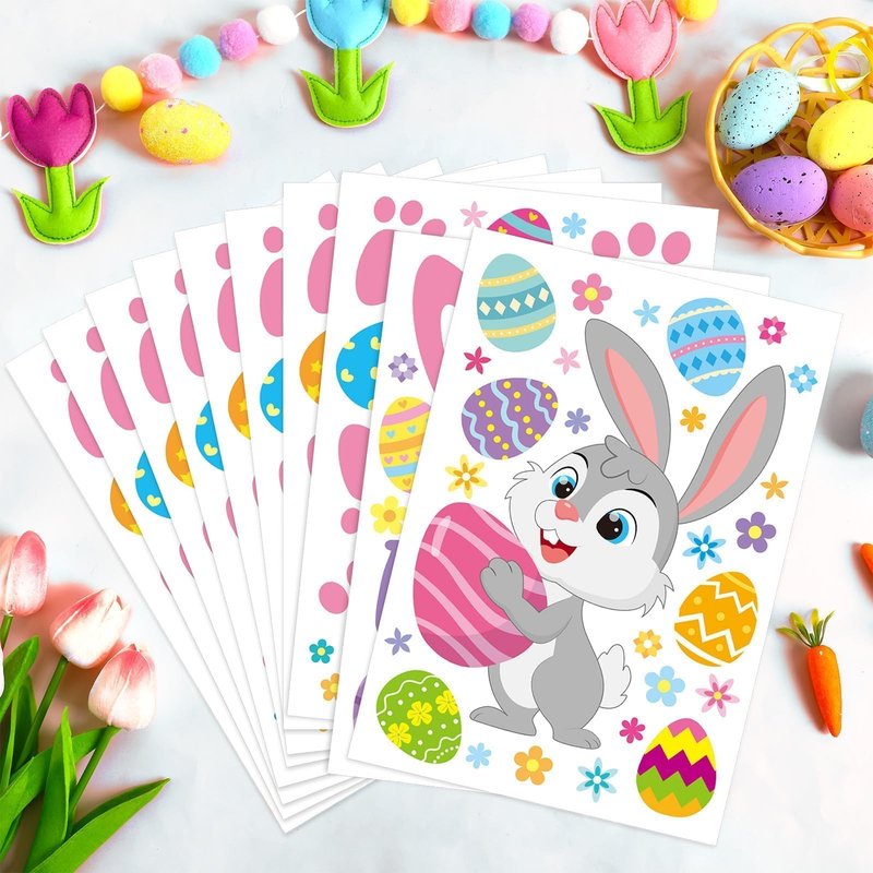 AUGSUN 275PCS Easter Bunny Footprint Stickers Set for Floor, Rabbit Footprints Easter Stickers with Eggs Flower Patterns, 48PCS Bunny Paw Prints for Egg Hunting Holiday Party Window Floor Decoration