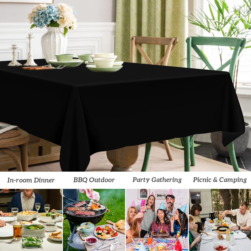 Mulbozy 2 Pcs Black Plastic Tablecloth for Rectangle Table, 54 × 108 inches Disposable Black Party Table Covers for Birthday, Wedding, Baby Shower, Holdiay Party Decoration