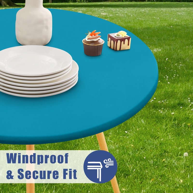 Moosfor Round Spandex Tablecloth, Elastic Fitted Waterproof Tablecloths for 25"-30" Tables, Stretch Washable Picnic Table Cover for Camping, Dining, Indoor and Outdoor, Turquoise