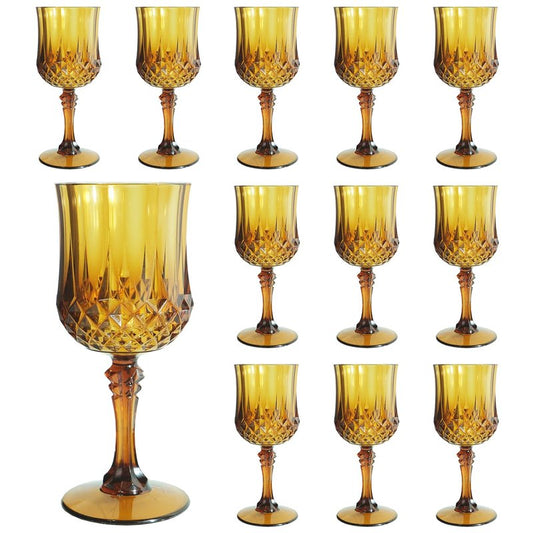 LEYIQU Plastic Wine Glasses, Plastic Goblets Vintage Style Cordial Unbreakable Drinking Glasses, Reusable Drinkware for Wedding Reception, Grand Event Party Supplies (100, Amber)