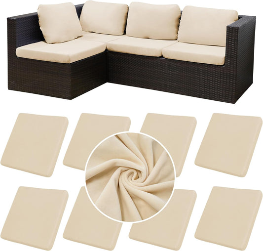 BIETYONE 8Pcs Stretch Velvet Patio Cushion Covers - Fluffy, Washable Slipcovers for Outdoor & Indoor Use | Beige