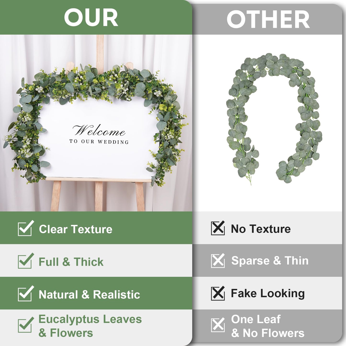 BonBloom's 8 Packs Artificial Eucalyptus Garland with White Flowers 5.9Ft Faux Greenery Garland Vines Spring Garlands for Bedroom Centerpieces Table Wedding Backdrop Arch Mantle Room Decor