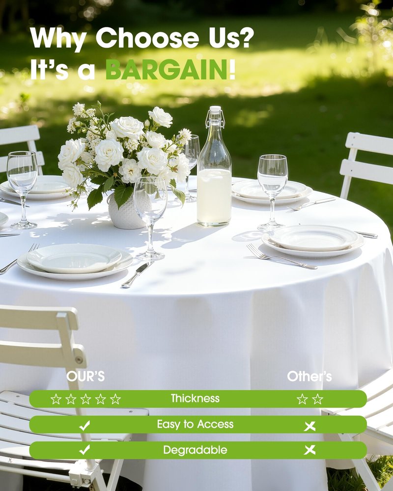 Pureegg Plastic Table Cloth Disposable 8 Pack, 84'' Round Table Cloths, Party, Picnic, Wedding, Decorative Tablecloths, Round, White Plastic Cover, Leakproof & Sturdy, White