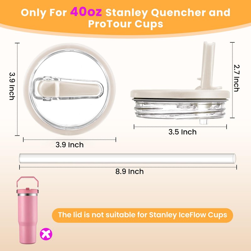 ANTAND 40oz Flip Straw Leak Proof Lid for Stanley H2.0 Quencher Protour Tumbler, 2 Pack Spill Proof Lid Replacement Straw Cover Top for 40 OZ Stanley Cup Accessories (Beige,Black)