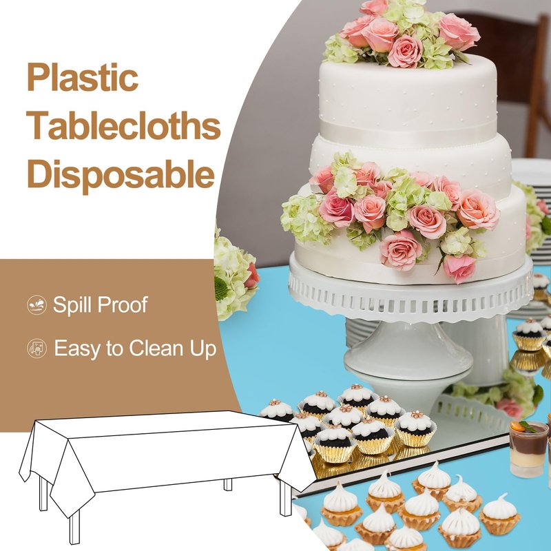 Kongdaoth Light Blue 16 Pack 54 x 108 Inch Plastic Tablecloths, Disposable Rectangle Tablecloth, Party Table Cover Plastic Table Cloth