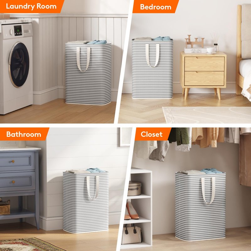 Lifewit 1 Pack Laundry Basket 65L Each, Collapsible Clothes Hamper with Reinforced Handles, Freestanding Waterproof Design for Bedroom and Laundry Room, Grey 65L Total