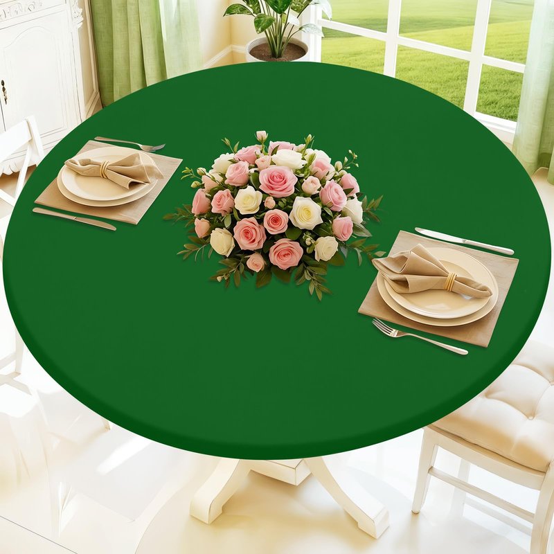 Moosfor Round Spandex Tablecloth, Elastic Fitted Waterproof Tablecloths for 36"-44" Tables, Stretch Washable Picnic Table Cover for Camping, Dining, Indoor and Outdoor, Emerald Green