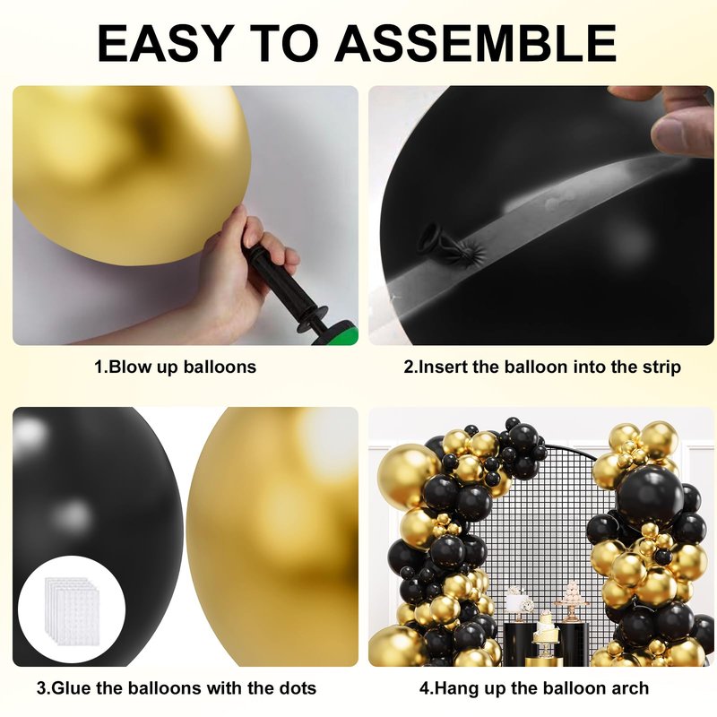 YMSZ Black and Gold Balloons, Black and Metallic Gold Balloons Garland Arch Kit for Birthday, 2026 New Years, Graduation Anniversary Decorations Supplies