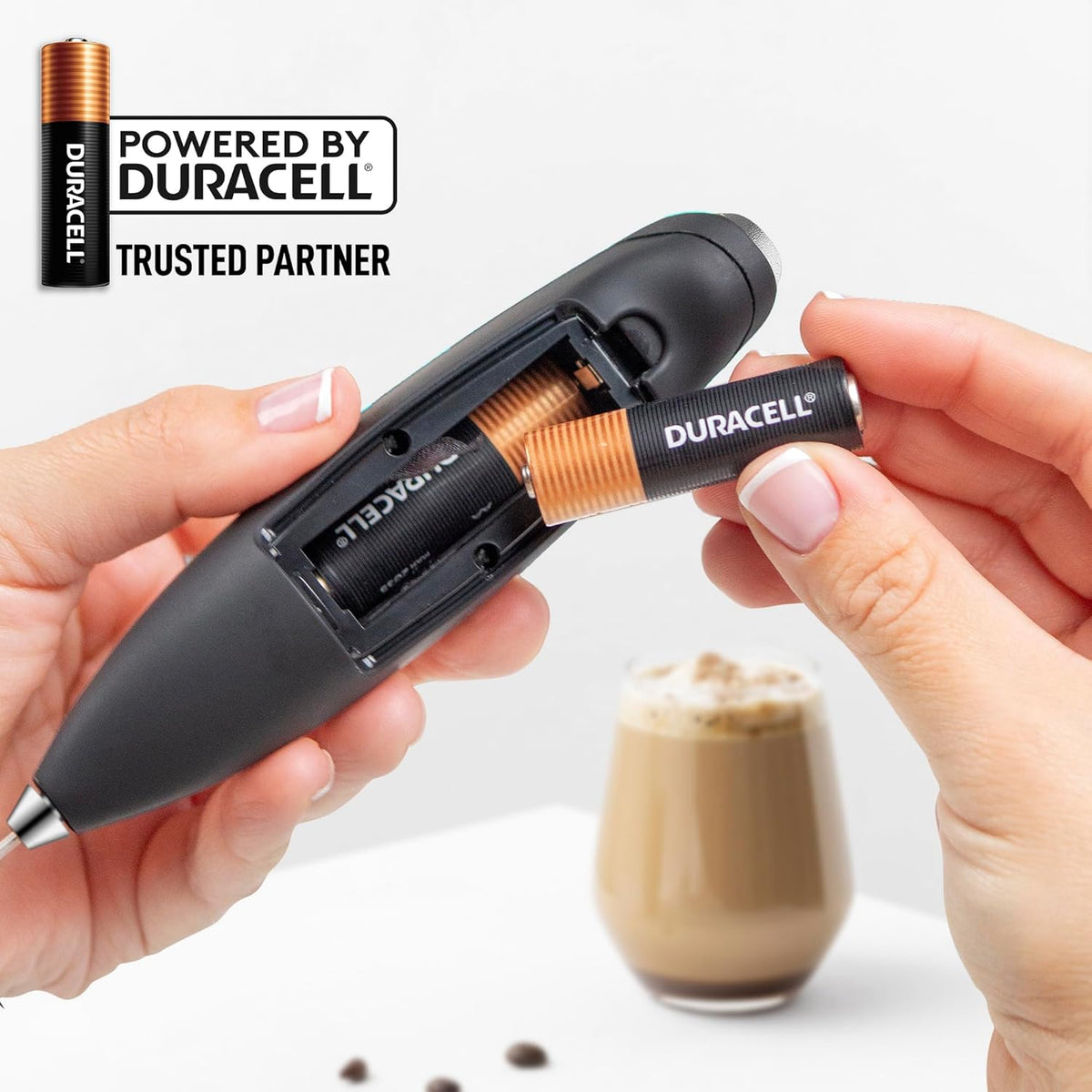 Zulay Kitchen Double Whisk Milk Frother - Powerful Handheld Foam Maker for Coffee, Lattes & More | Includes 2 Duracell Batteries
