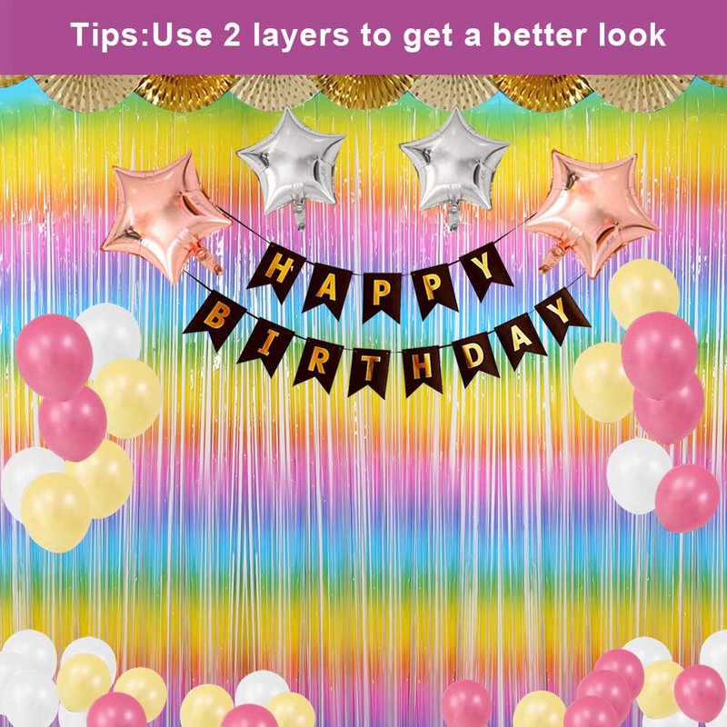 3 Pack Fringe Curtains Party Decorations,Tinsel Backdrop Curtains for Parties,Photo Booth Wedding Graduations Birthday Christmas Event Party Supplies (Macarone Rainbow