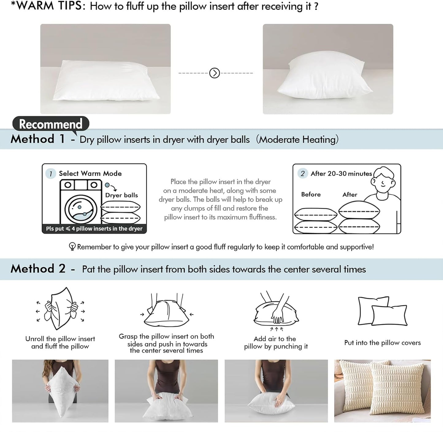MIULEE Throw Pillow Inserts - Pack of 2, 28x28 Inch, 100% Virgin Fiber Filling for Bed & Couch
