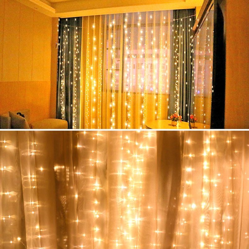 LED String Light 300 LED Lights 8 Modes Control Decoration USB Powered Waterproof Lights for Curtain Christmas Bedroom Party Wedding Home (9.8ft X 9.8ft ,White)