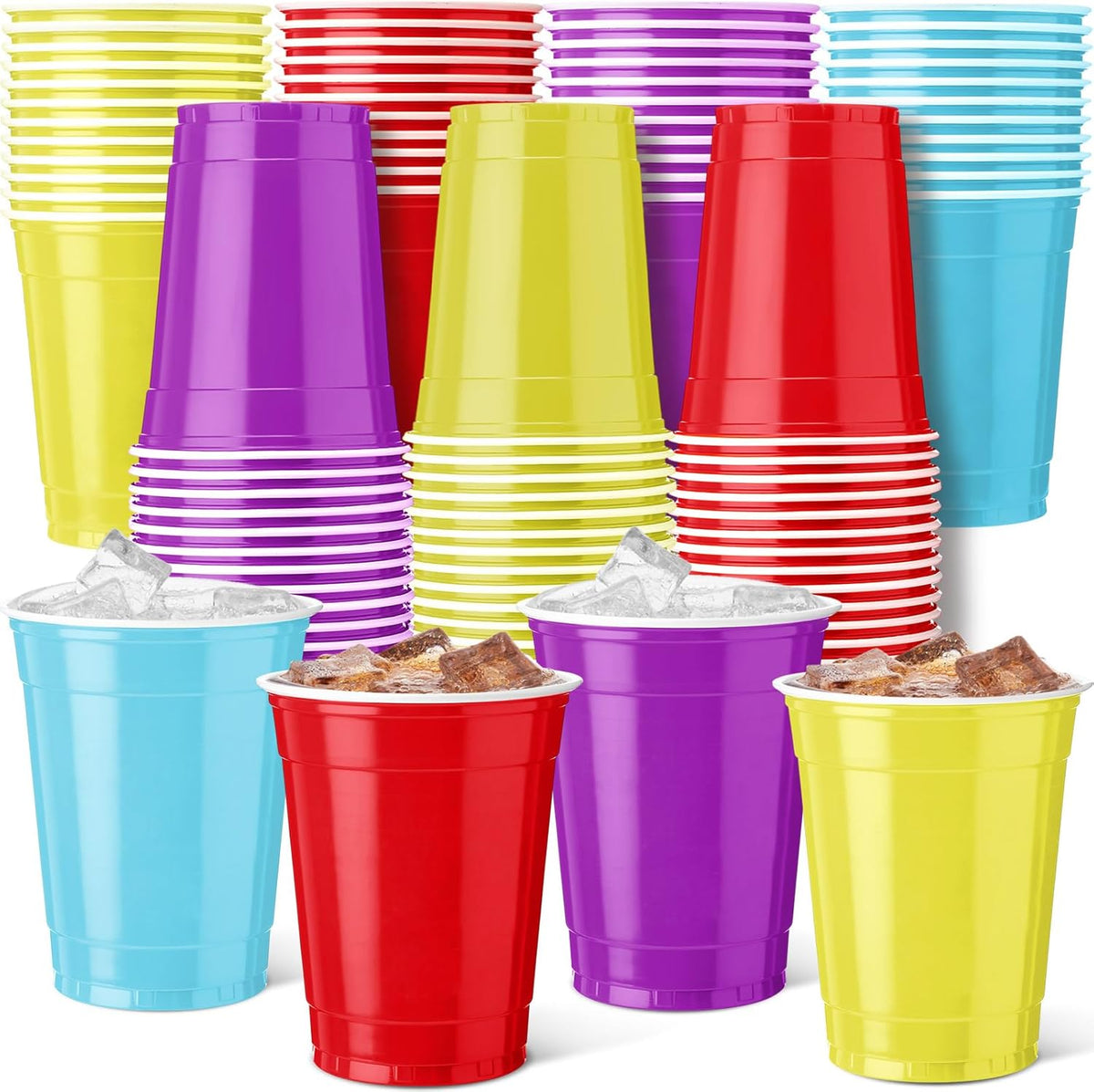 Reallnaive 12 oz Rainbow Color Disposable Plastic Party Cups - 100 Pcs Durable & Lightweight for Events | Home Use