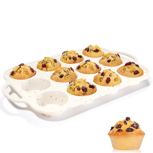 CAKETIME Silicone Muffin Pan, Metal Reinforced Frame Regular Size 2.8 Inch Cupcake Pan with Handle 12 Cups Nonstick Muffin Tray for Baking BPA Free 1 Pack Confetti