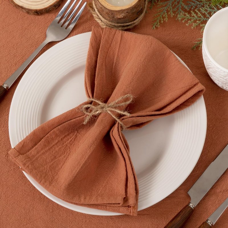 Socomi Cloth Napkins Terracotta Summer Washable Reusable Bulk Linen Cotton Napkins Set of 10 17"x17" for Wedding Party Bridal Baby Shower Birthday Dining Table Decorations
