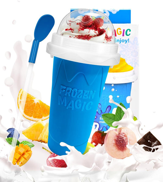 **Slushie Cup - DIY Magic Slushy Maker with Lid & Straw | Portable Double-Layer Design for Juices & Ice Cream (Blue)**